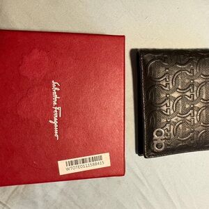 Salvatore Ferragamo Black Embossed Leather Card Holder